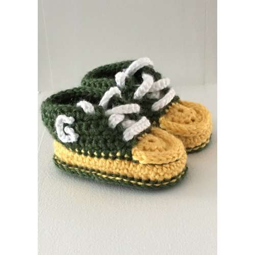 Green Bay Packers Sports Football Team Green and Sunshine Yellow Sneaker Style Baby Booties (Made When Ordered)
