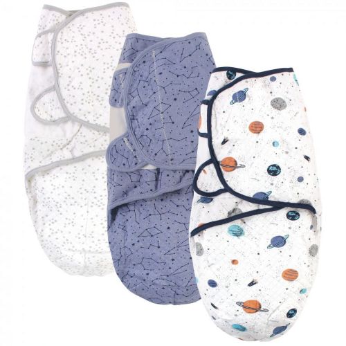 Hudson Baby Infant Boy Quilted Cotton Swaddle Wrap 3pk, Space, 0-3 Months