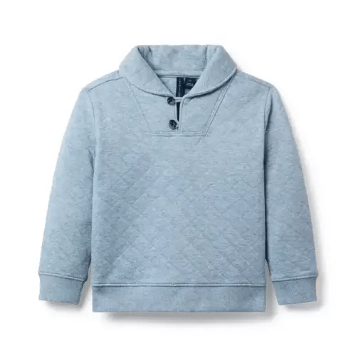 Boy Hydrangea Blue Heather Quilted Shawl Collar Sweatshirt by Janie and Jack