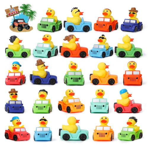 XY-WQ 24 Pack Rubber Duck for Jeeps Ducking - 3" Bulk Floater Duck for Kids - The Shape of a Vehicle - Baby Bath Toy Assortment - Party Favors, Birthdays, Bath Time, and More (8 Varieties)