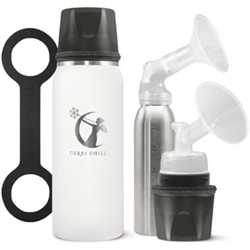 CERES CHILL OG Breastmilk Chiller, Reusable Storage Container, Up to 34 oz. - Bottle Cooler Keeps Milk at Safe Temperatures for Up to 20 Hours, Connects w/Most Pumps (White)