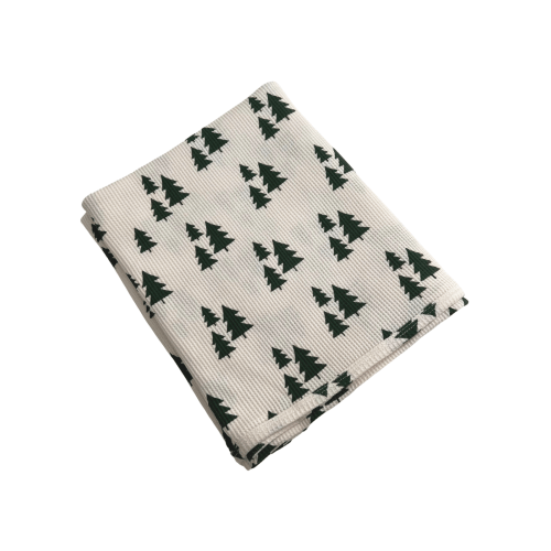 Organic Cotton Waffle Swaddle, Forest Green Trees