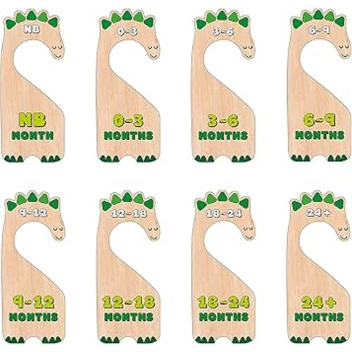 Dinosaur Baby Closet Dividers, Baby Clothes Organizer for Nursery Decor - Wooden Hanger for Newborn to 24+ Months