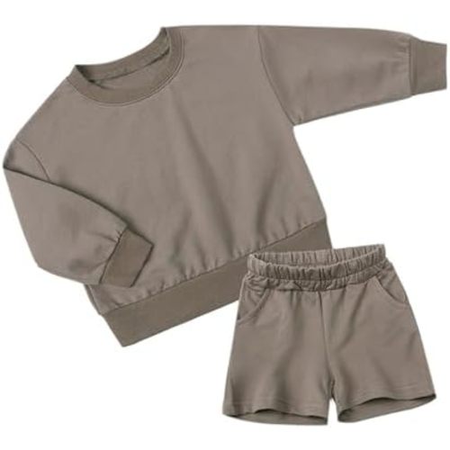 Toddler Baby Boy Girl Clothes Crew Neck Sweatshirt Pocket Shorts 2pcs Outfits Spring Summer Kids Jogger