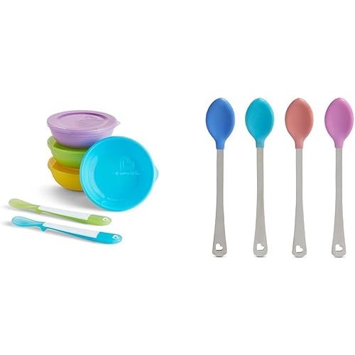 Munchkin® Love-a-Bowls™ 10 Piece Baby Feeding Set, Includes Bowls with Lids and Spoons, Multicolor & White Hot® Safety Baby Spoons, 4 Pack