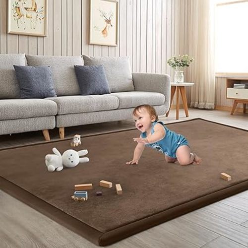 Baby Play Mat for Floor Nursery Rug Muscle Mat Area Rug Playroom Rug 47"x47" Playpen Mat Memory Foam 1.3" Thick Crawling Mat for Babies,Toddlers, Infants, Kids,Chestnut