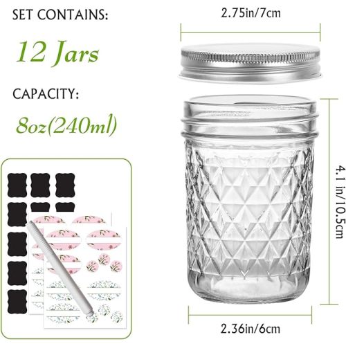  Hedume 12 Pack 6oz Clear Glass Jars with White Lids