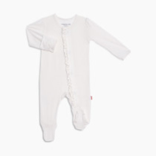 Magnetic Me Modal Magnetic Ruffle Footie - Egret, 0-3 M