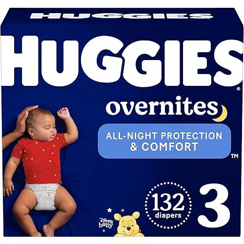Huggies Size 3 Overnites Baby Diapers: Overnight Diapers, Size 3 (16-28 lbs), 132 Ct (2 Packs of 66)