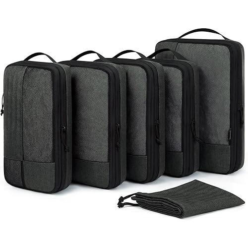 BAGSMART Compression Packing Cubes for Travel, 6 Set Packing Cubes for Carry on Suitcases, Compression Travel Cubes & Suitcase Organizer for Packing with Shoe Bag Black