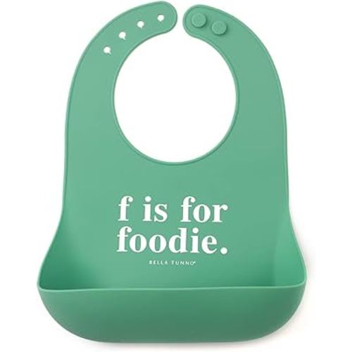 Bella Tunno Baby Bib for Eating, Waterproof Silicone Bib with Large Food Catcher, Adjustable Fit for Babies 4-12 months & Toddlers 1-3 Years, Boys & Girls, F Is For Foodie