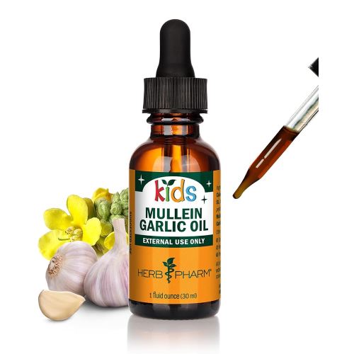 Herb Pharm Kids Mullein and Garlic Oil, Calendula, Garlic, Mullein, St. John's Wort, Olive Oil, 1 Fl Oz (Pack of 1)