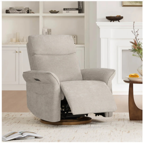 CHITA Vinca in Khaki color — Power Swivel Nursery Glider Recliner with Power Lumbar & Headrest