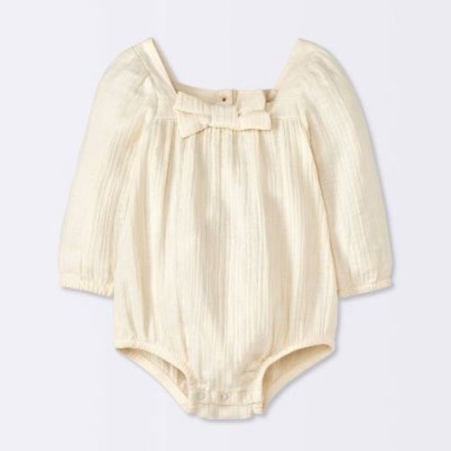Baby Long Sleeve Bow Romper - Cloud Island™ Cream 3-6m