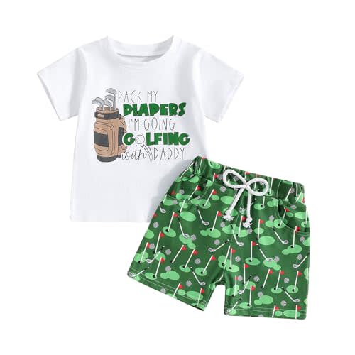 Lucikamy Toddler Baby Boy Masters Golf Outfit Short Sleeve Funny Letter Print T Shirts + Shorts Set Infant Summer Clothes