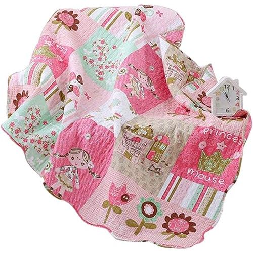 ABREEZE Cotton Coverlet Quilt Bedspread Girls Throw Blanket 43" X 51" Toddlers and Baby Quilt Nursery Bed Blanket Princess Rose Red Nursery Quilted Blanket