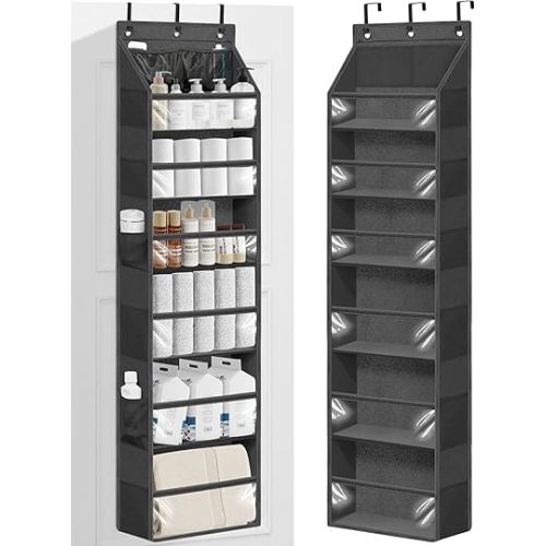 STORAGE MANIAC Over the Door Organizer Large Capacity Hanging Organizer, Clear Deep Pockets Behind Door Closet Organizer and Storage for Nursery, Bathroom, Bedroom, Pantry, 1 Pack Black