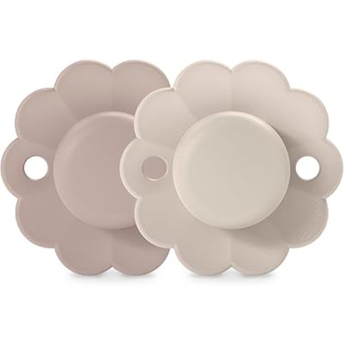Suavinex Wonder Baby Pacifier, SX Pro Silicone Nipple, Reversible, Non Irritating Shield Design, 2 Pk Pacifiers 0-6 Months, Made in Europe, Mauve/Chalk