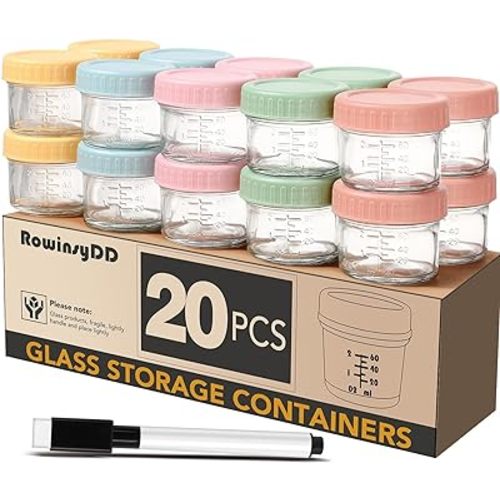 20 Pack Glass Baby Food Storage Containers, 4 oz Leakproof Baby Food Jars with Lids, Small Glass Food Containers for Infant Baby Food, Freezer & Microwave Safe, BPA Free