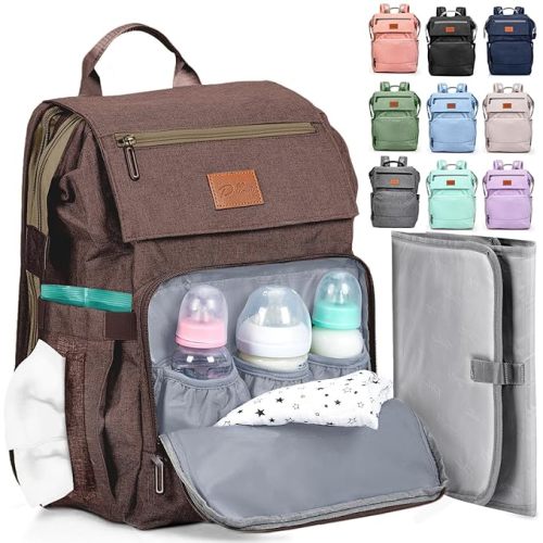 PILLANI Baby Diaper Bag Backpack - Baby Bag for Boys & Girls, Diaper Backpack - Large Travel Diaper Bags w/Changing Pad - Baby Registry Search & Shower Gifts Newborn Essentials & Items for Mom, Brown - Classic - Brown_classic