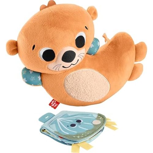 FISHER-PRICE BABY Toy 2-in-1 Rockin' Tummy Time Otter Plush Sensory Activity with Soft Book for Newborn Play Ages 0+ Months