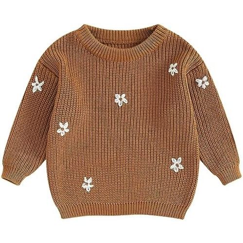 Mubineo Baby Girl Winter Clothes Cute Flower Sweater Crewneck Pullover Long Sleeve Knit Newborn Infant Sweaters