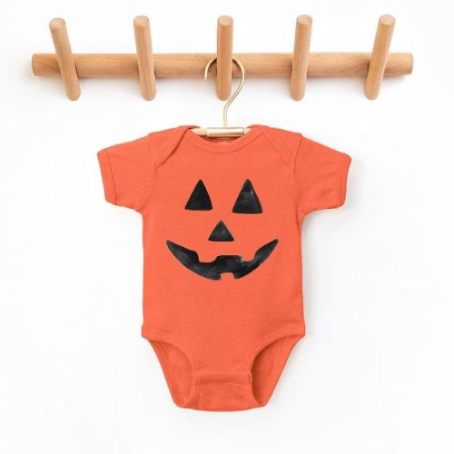 The Juniper Shop Watercolor Jack-o-lantern Face Baby Bodysuit - Newborn - Orange