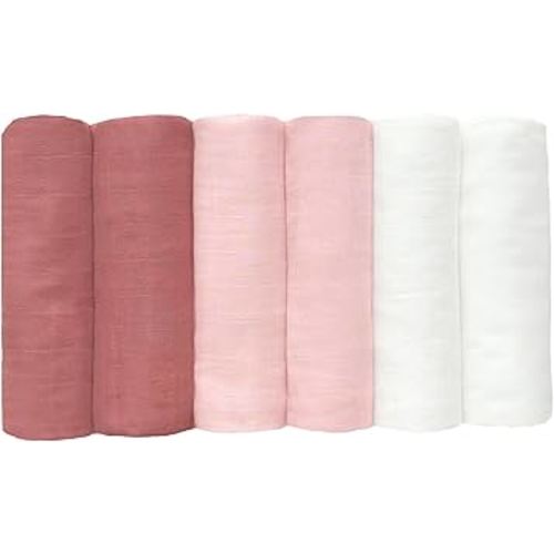 Muslin Swaddle Blankets 6 Pack, Newborn Baby Receiving Blankets, Soft Breathable Baby Wrap for Boys and Girls, Absorbent Infant Swaddling Blankets, 27.5 x 27.5 Inches (Pink)