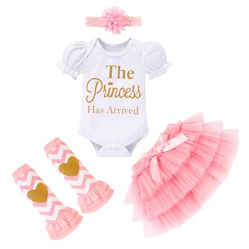 Newborn Baby Girl Outfits Infant Letter Print Romper+Tutu Skirt+Headband+Legging Warmer Coming Home Clothes Set