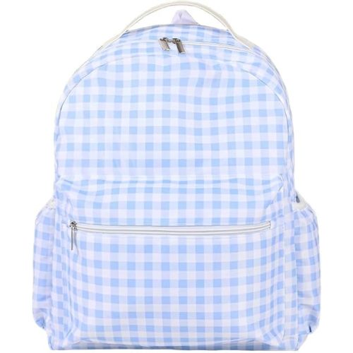Gingham Pattern Backpack with Ruffle Trim, Pink and Blue Checkered, 34cm x 9cm, Large Capacity Suitable for Travel for Girls (blue)