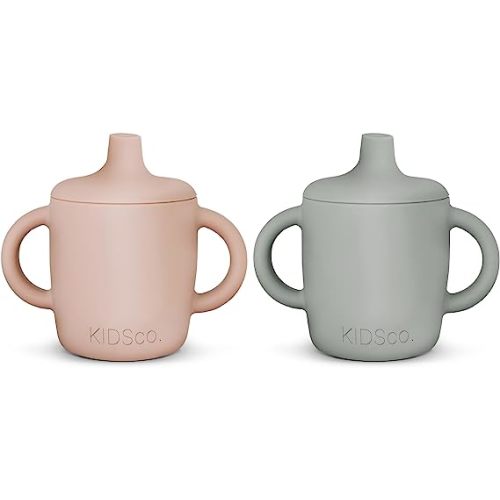 Silicone Sippy Cup and Training Cup for Baby 6 months+ Soft Spout and Handles Unbreakable Easy Grip for Babies 6-12 months and Toddlers 1-3 years 5oz/150ml (Grey Mist and Pink)