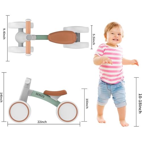 SEREED Baby Balance Bike for 1 Year Old Boys Girls 12-24 Month Toddler Balance Bike, 4 Wheels Toddler First Bike, First Birthday Gifts - Green