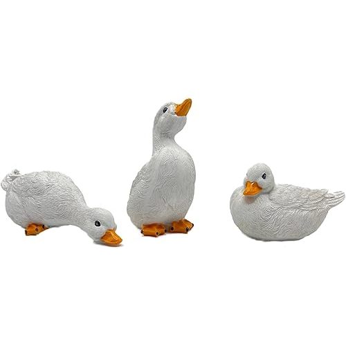 3PCS Garden Duck Statues Outdoor Decor, Garden Resin Duck Yard Decor Ornaments Goose Sculpture Statue for Pond, Fish Tank, Yard, Poolside Rockery Landscape Porch Decoration