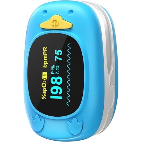 Children Fingertip Pulse Oximeter Blood Oxygen Saturation Monitor for Child Kids Portable Oxygen Monitor with OLED Screen Included 2AAA Batteries