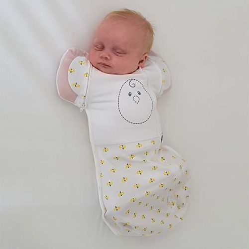 Nested Bean Zen One - Gently Weighted Swaddle, Newborn, 6.5-11 lbs, Arms Free/in/Out Swaddle, Helps to Reduce Moro (Startle) Reflex, Unisex, TOG 1.0, Machine Washable, Monogram Collection - Monogram Gold