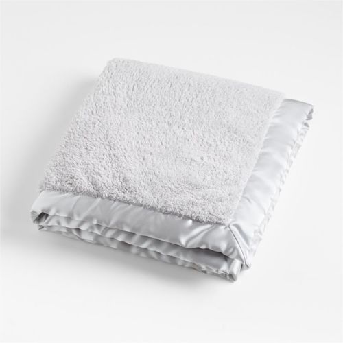 Dove Grey Satin Trim Plush Baby Stroller Blanket
