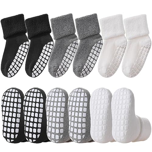LANLEO Baby Girls Boys Non Slip Socks with Grips Toddler Kids Unisex Warm Thick Cotton Ankle Crew Socks with Grippers