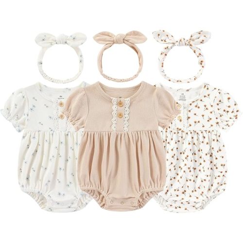 3-6 months Baby Girl Outfit Cotton Bubble Romper Floral Dress Infant Girls Clothes 3-pack