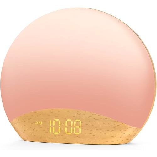 HOUSBAY White Noise Machine Sunrise Alarm Clock, Wake Up Light, Dimmable Night Light, 26 Natural Sounds, Gentle Wake up & Sound Machine for Sleeping, Adults, Kids, Baby-Wooden