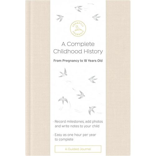Promptly Journals, A Complete Childhood History: From Pregnancy to 18 Years Old (Sand, Tan, Linen) | Baby Book and Pregnancy Journal | Baby Memory Book
