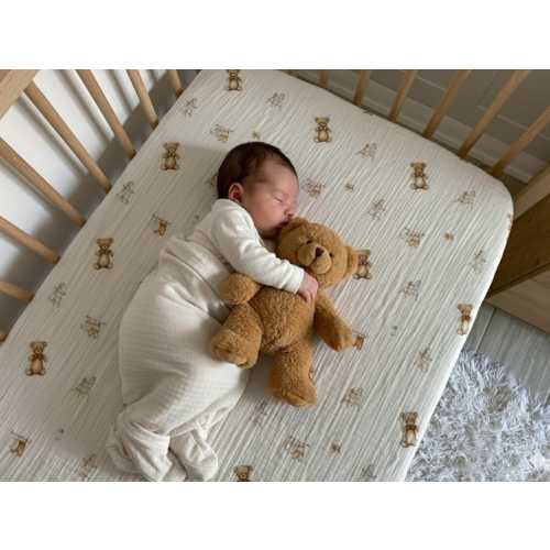 Teddy Bear Organic Muslin Fitted Sheet: Custom Crib/Bassinet Bedding