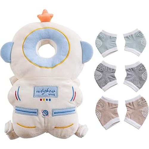 Baby Head Protector Cushion Backpack with 3 Baby Knee Pads for Walking & Crawling. (Astronaut)