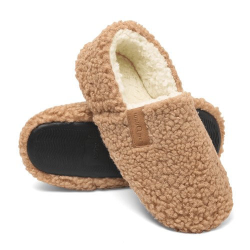 WALL QMER Slippers for Women Indoor/Outdoor, House Shoes Bedroom Non-slip Warm Plush Womens Slippers, Women's Fuzzy Memory Foam Closed Back Slippers, Khaki