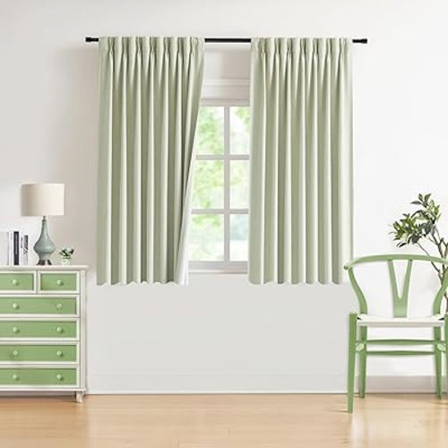 WEST LAKE Pinch Pleated Full Blackout Curtain Panels 63 Inches Long,Soft Green Linen Blended Drapes for Bedroom Living Room,Energy Efficient Window Treatment,Back Tabs Hooks,40" Wx63 L(Pack of 2)