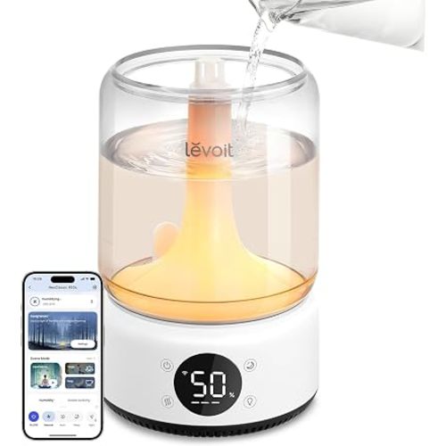LEVOIT Smart Humidifier for Bedroom, 4.2L Top Fill Cool Mist for Large Room, Dishwasher Safe/Easy Clean, 21dB/42H Runtime, for Baby/Plants, APP/Voice Control, Light/Music Scene Mode, NeoClassic 450S