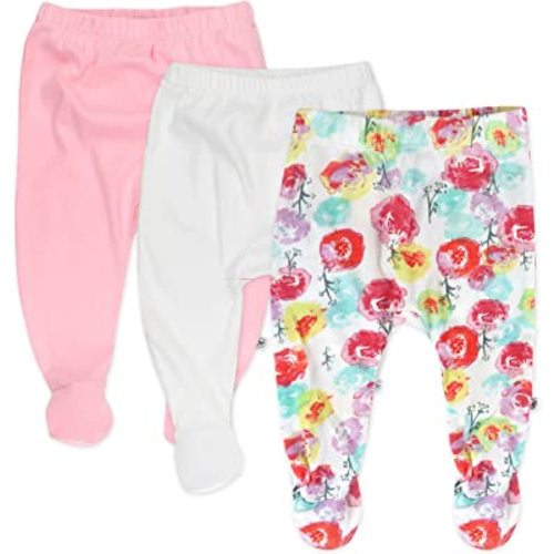 HonestBaby 3-Pack Footed Pants Roomy Fit Pull on Bottoms 100% Organic Cotton for Infant Baby Boys, Girls, Unisex