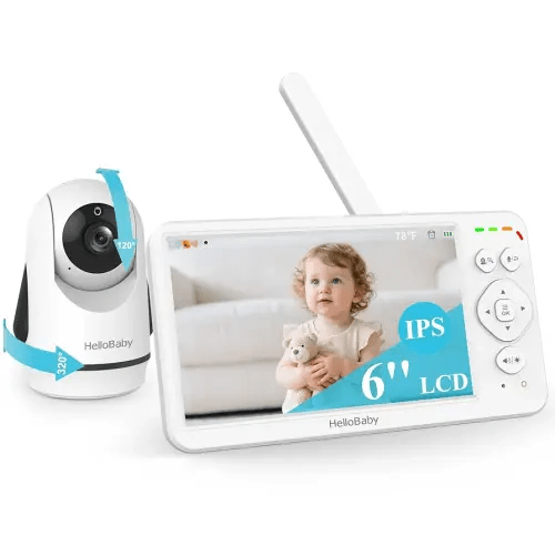 HelloBaby Baby Monitor with Camera and Audio, Large 6'' Video Baby Monitor No WiFi,30-Hour Long Battery, 320° Pan-Tilt Camera with 2X Zoom, Night Vision, 2-Way Talk,ECO,1000ft, Portable, 150 Languages