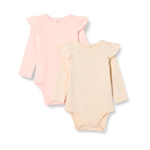 Amazon Essentials Baby Girls' Long-Sleeved Ruffle Bodysuits, Pack of 2