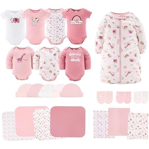 The Peanutshell Newborn Essentials Layette Gift Set for Baby Girls, 23 Piece, Fits Newborns to 3 Month