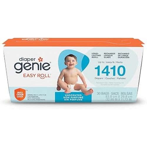 Diaper Genie Easy Roll Refill with 30 Bags, Holds up to 1410 newborn diapers per refill